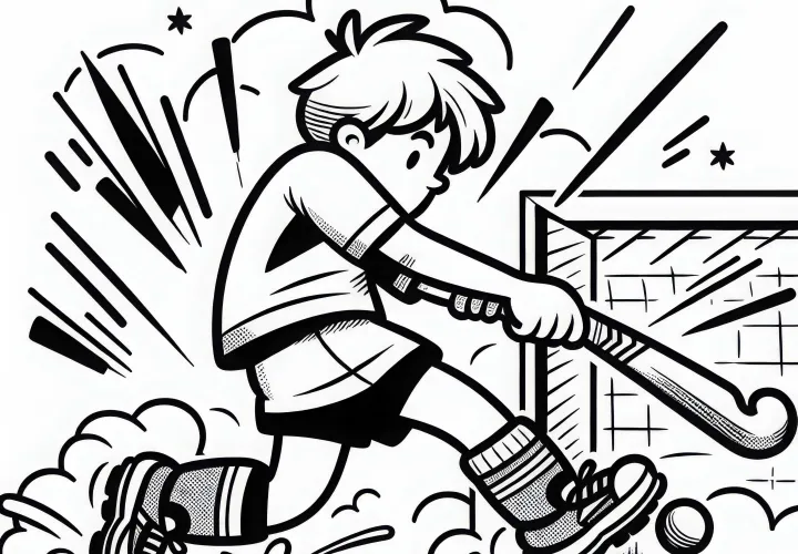 Felt-hockeyspiller skyter med all sin kraft mot mål – Fargeleggebilde gratis