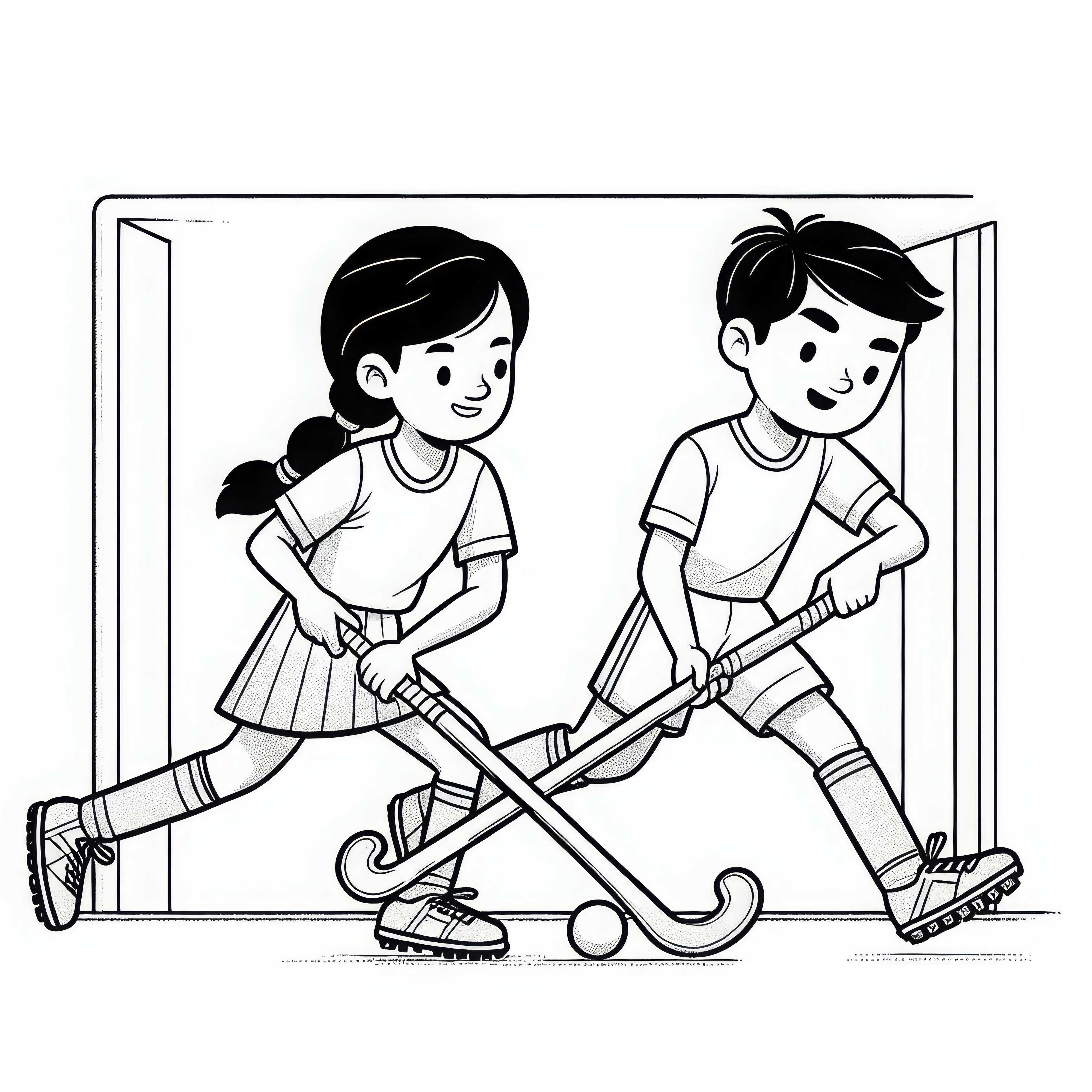 Zwei Feldhockey-Spieler kämpfen um den Ball – Ausmalbild gratis