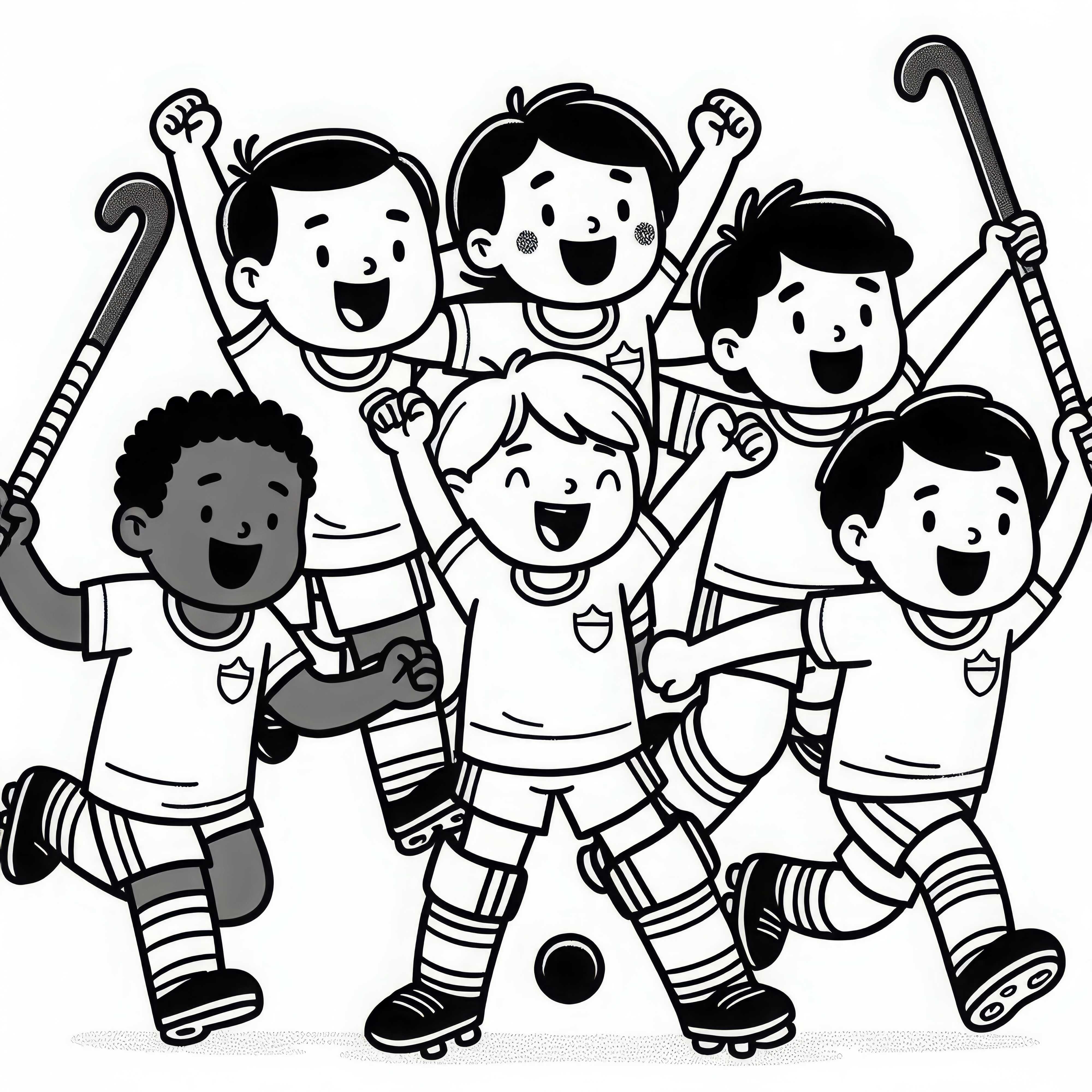 Team feiert nach Tor beim Feldhockey - Malvorlage kostenlos
