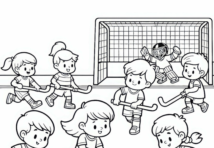 Kinder beim Feldhockey Malvorlage kostenlos