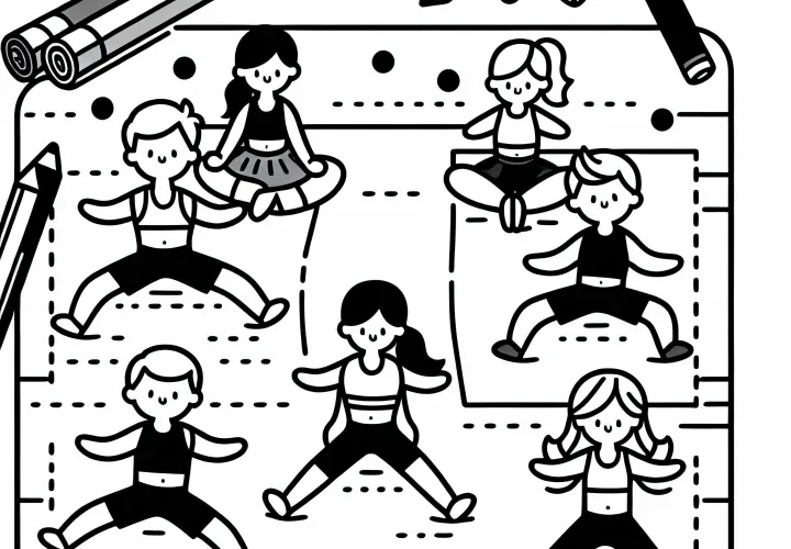 Group workout with fitness mats – Coloring template easy and free