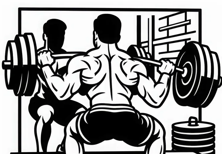 Athlete lifts heavy weights in front of a mirror – Free coloring page