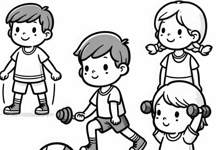 Laste fitnessitreening – värvimisleht, lihtne ja tasuta Laste fitnessitreening – Värvimisleht lihtne ja tasuta