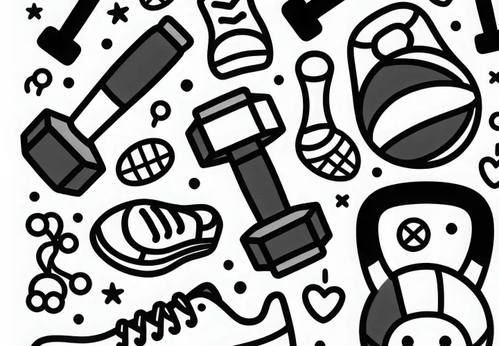 Dumbbells and kettlebells for fitness – free simple coloring page