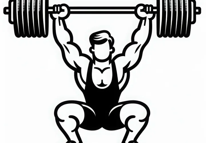 Weightlifter lifts barbell overhead - free coloring page