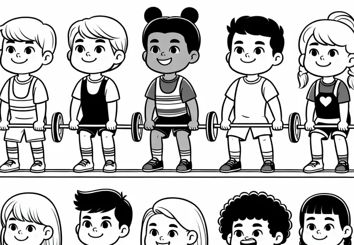 Kids lifting weights – Free coloring page to download