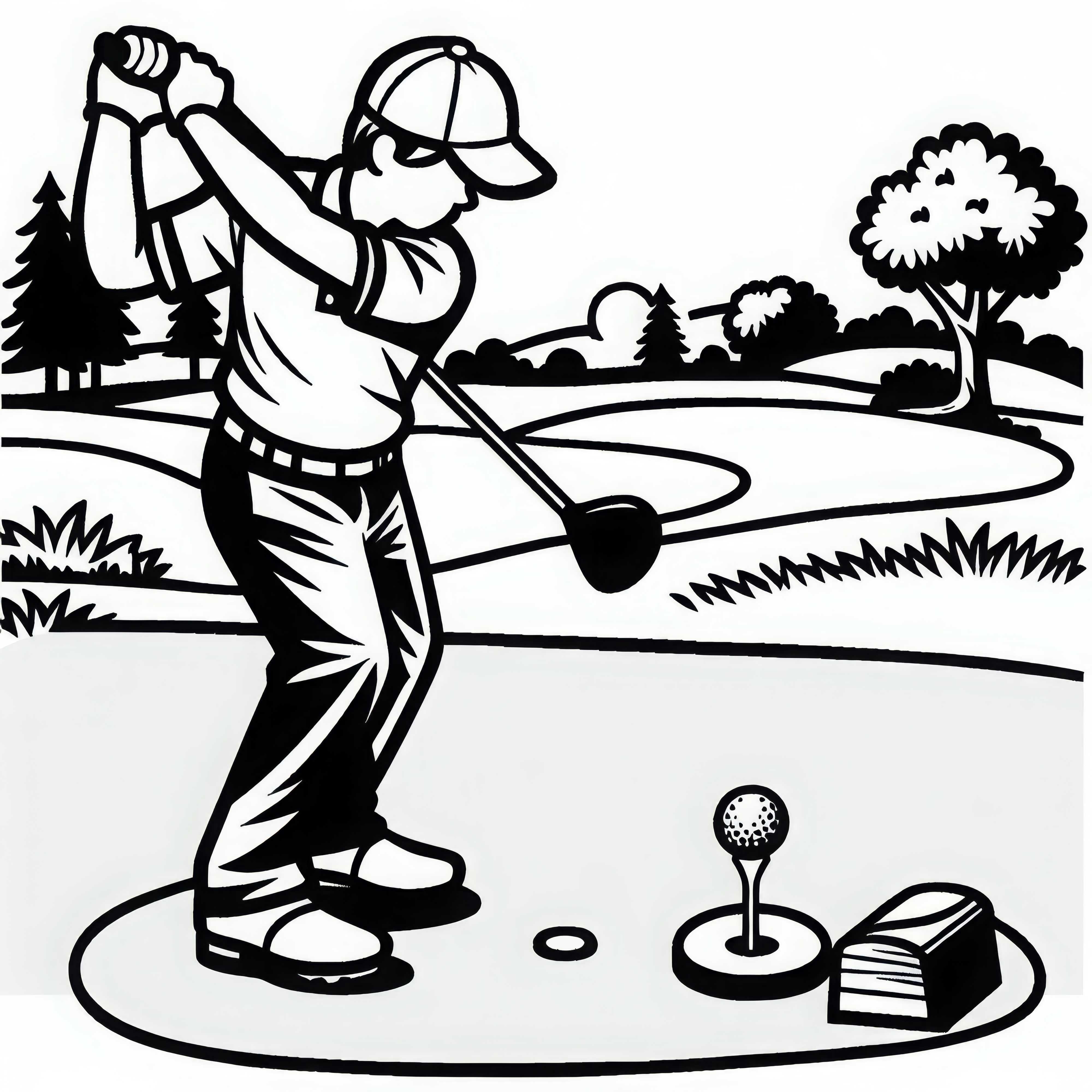 Golfeiro atinge a bola do tee com o driver – Desenho para colorir gratuito