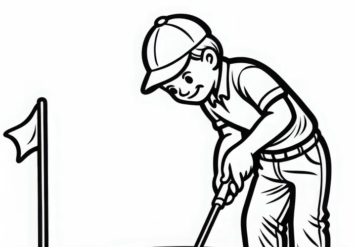 Player putts golf ball into the hole – Free coloring page