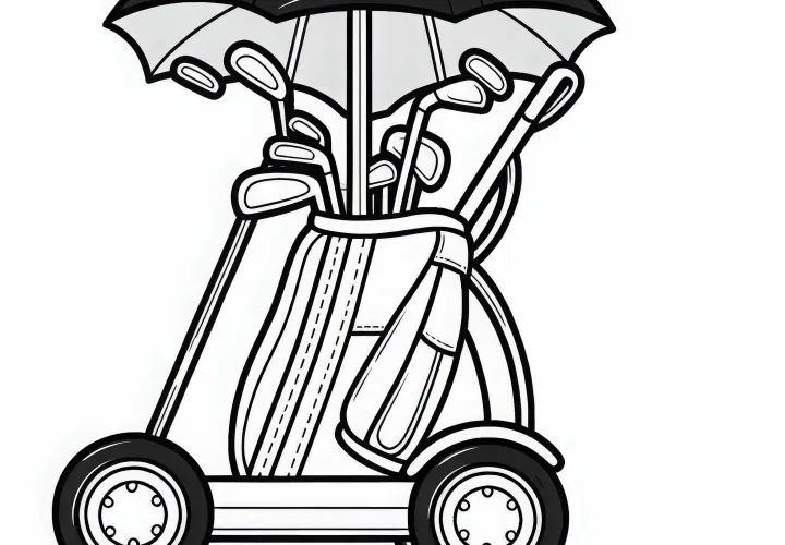 Golf bag with trolley coloring page free