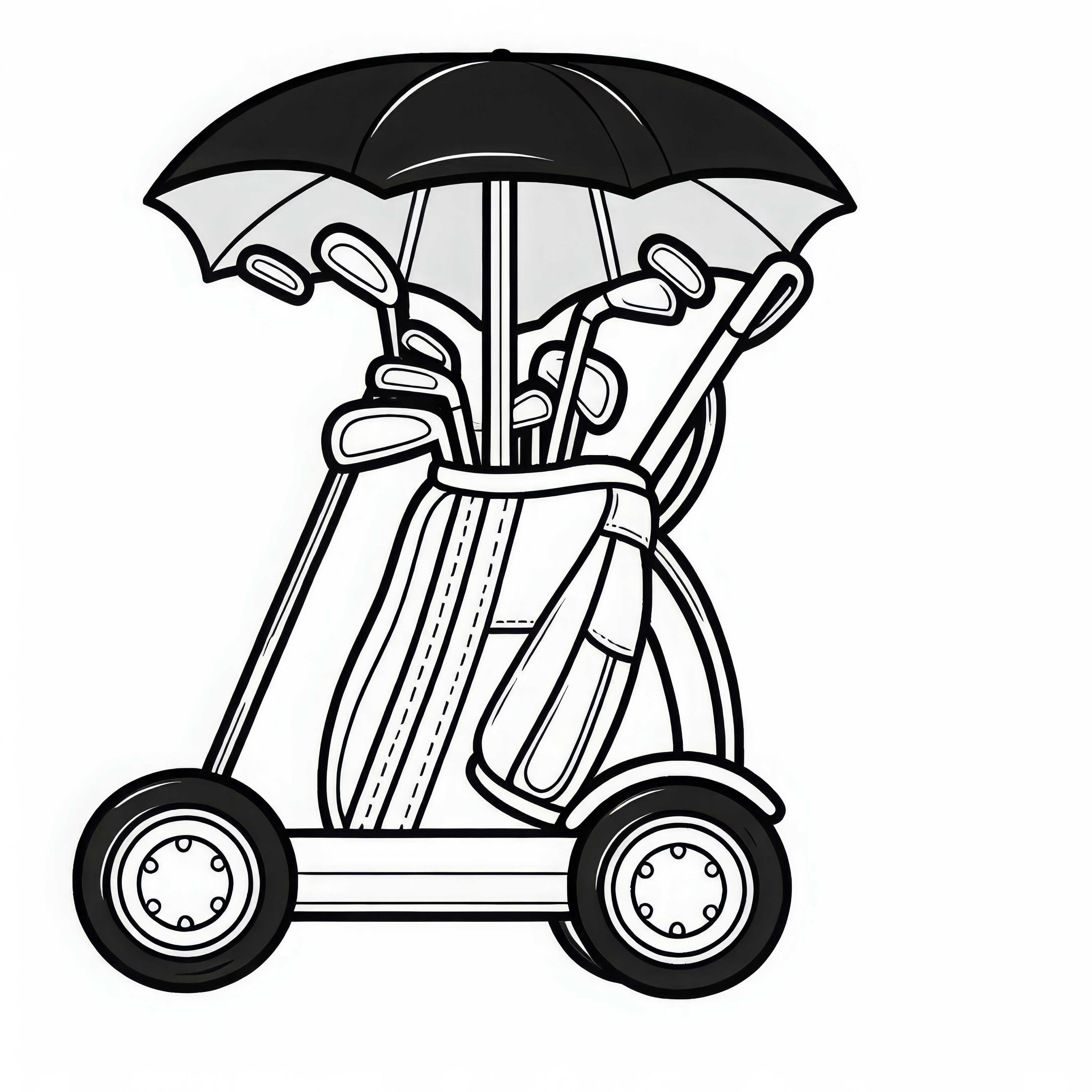 Desenho para colorir de bolsa de golfe com carrinho grátis