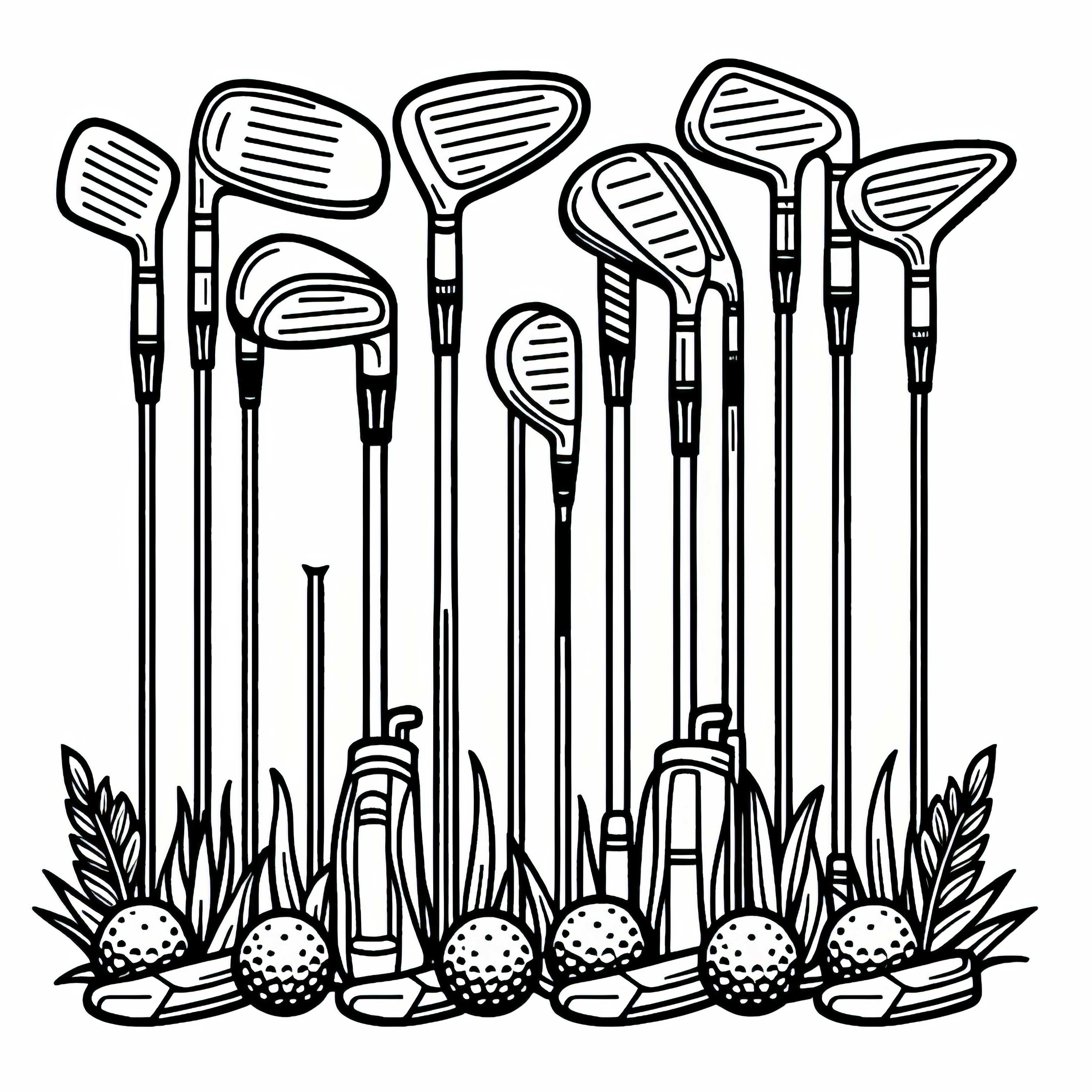 Conjunto de tacos de golfe template para colorir grátis