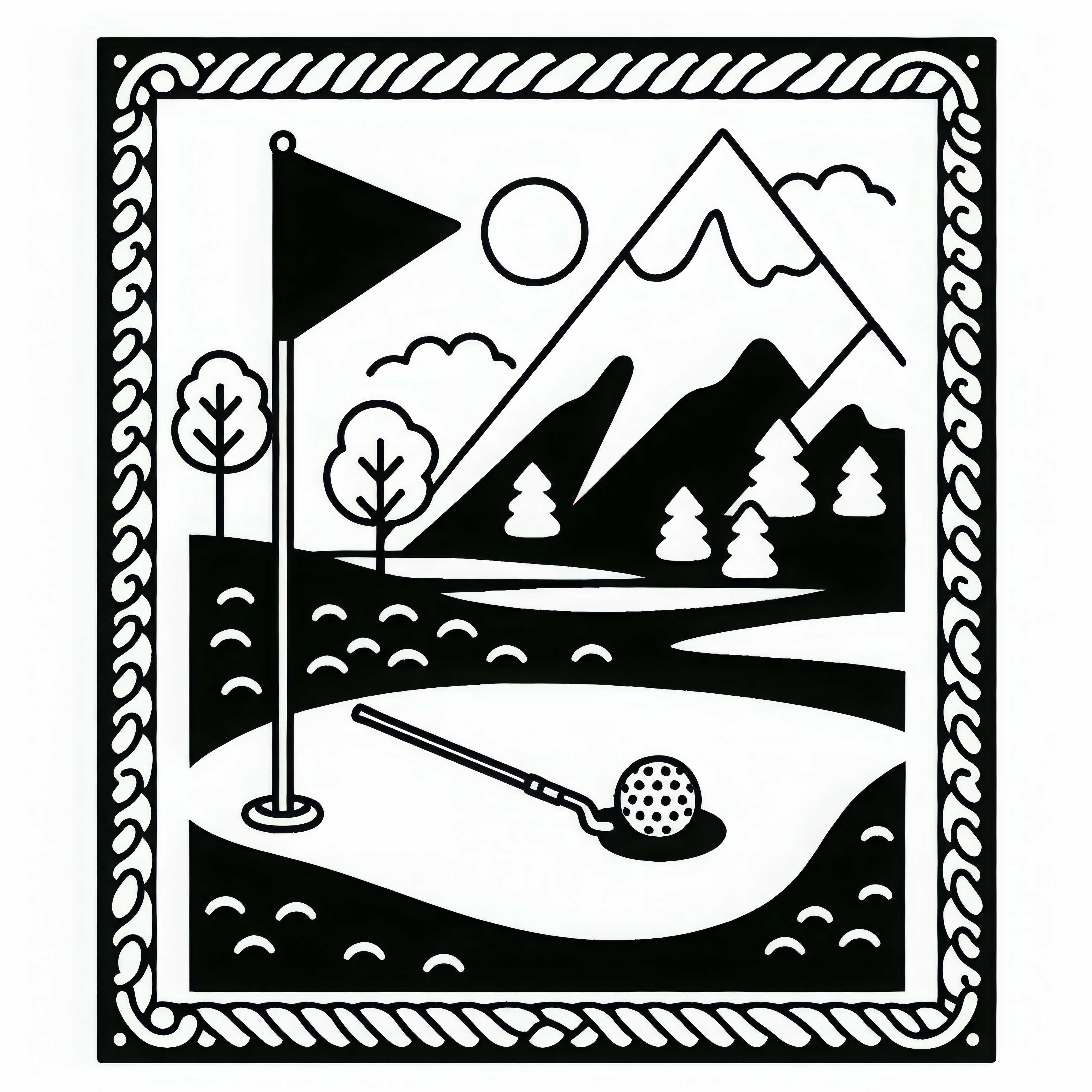 Desenho para colorir de campo de golfe para download gratuito e pintura