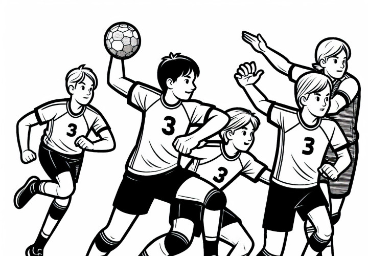 El equipo de balonmano lleva a cabo un ataque - Dibujo para colorear gratis