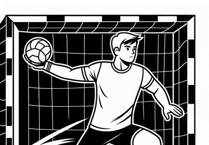 El jugador de balonmano lanza el balón con todas sus fuerzas - Plantilla para colorear gratuita
