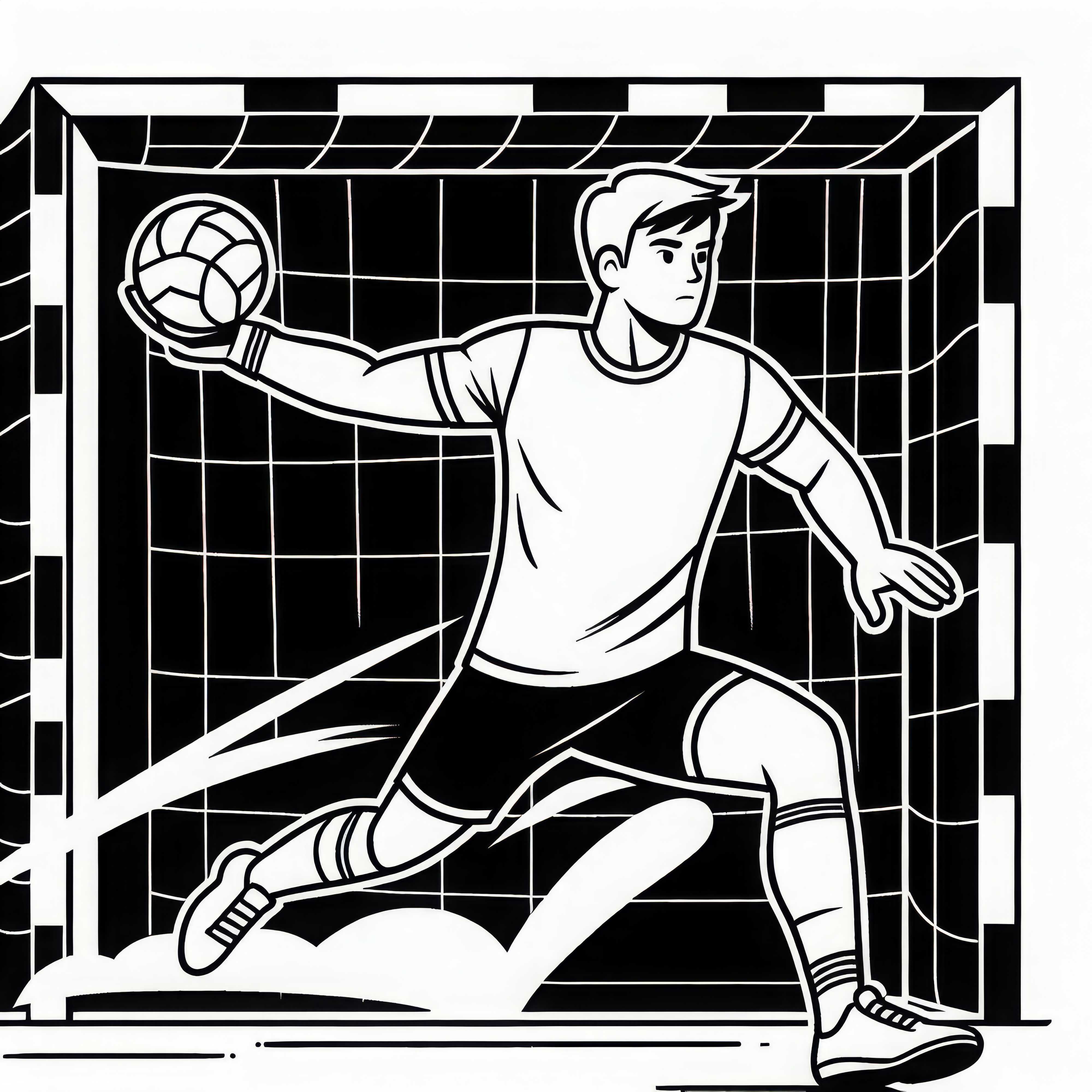 El jugador de balonmano lanza el balón con toda su fuerza - Plantilla para colorear gratuita