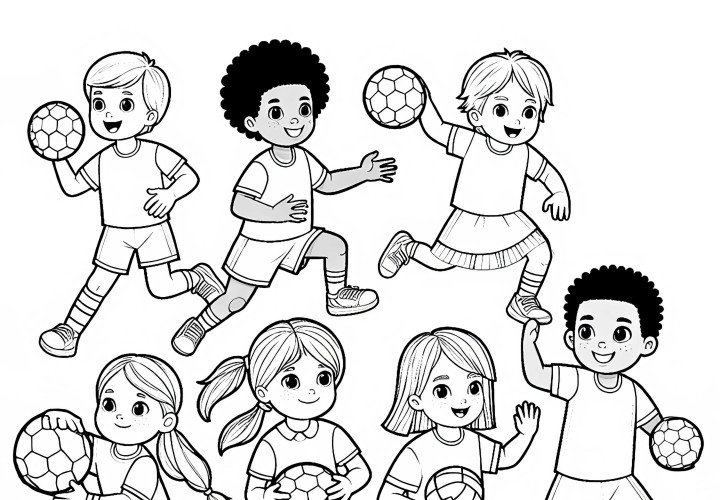 Los niños juegan balonmano - Dibujo para colorear gratuito