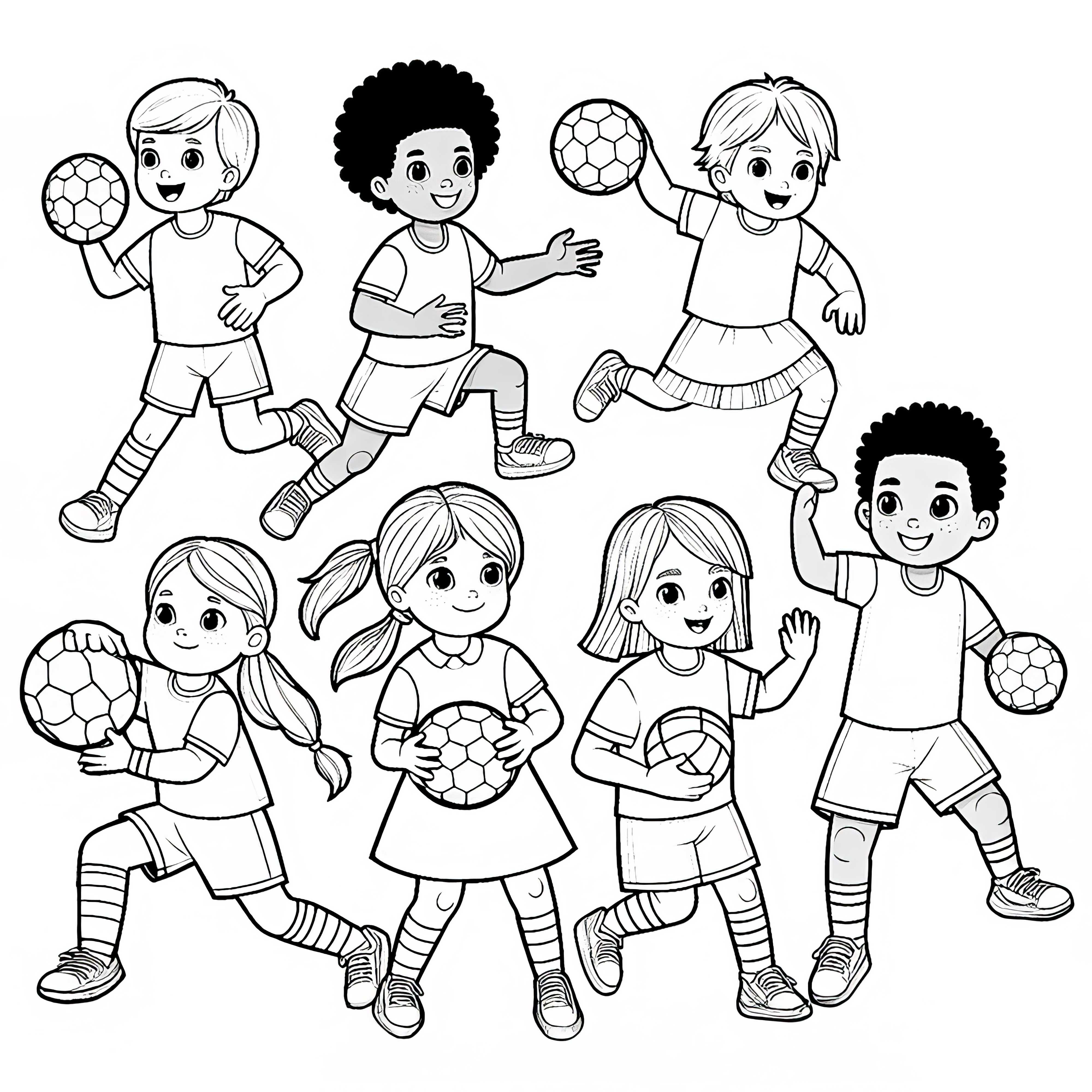Los niños juegan al balonmano - Dibujo para colorear gratis