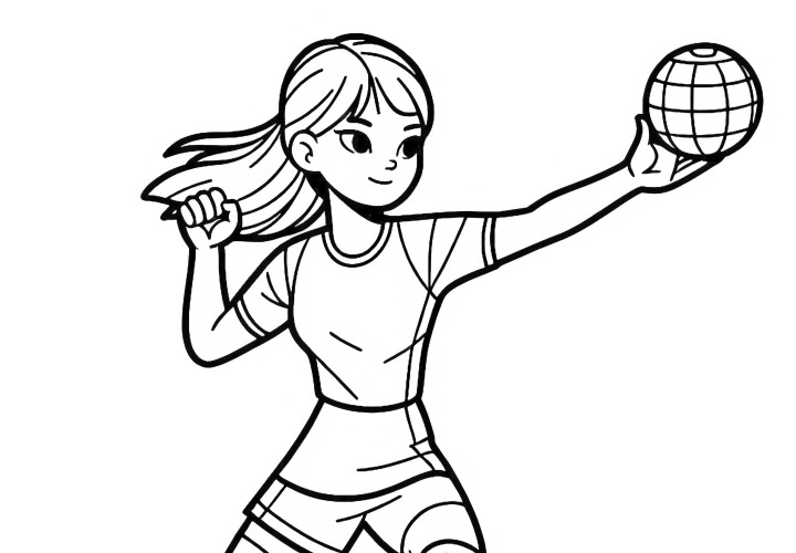 Plantilla de colorear de jugadora de balonmano gratis