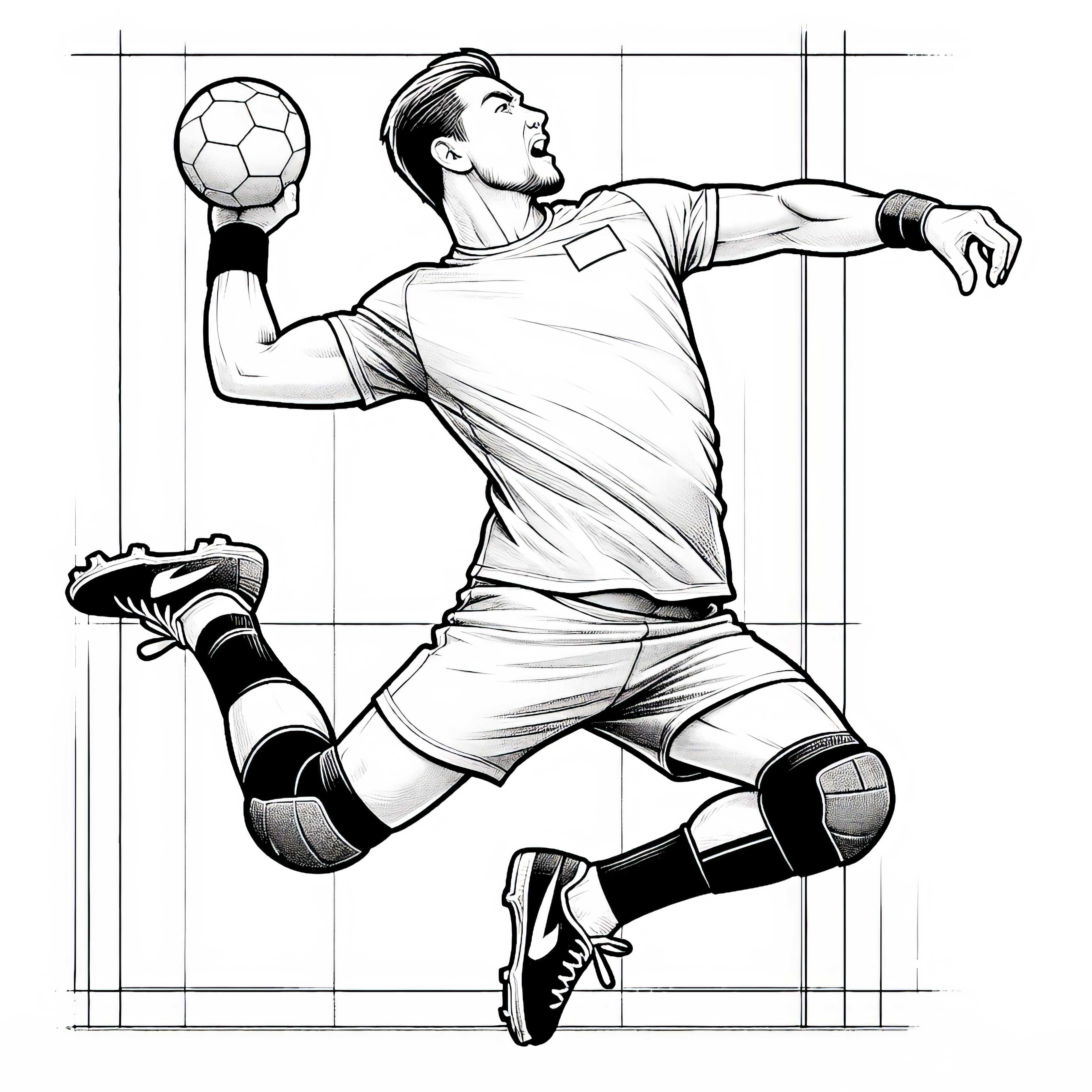 El jugador de balonmano lanza el balón con toda su fuerza - Imagen para colorear para niños