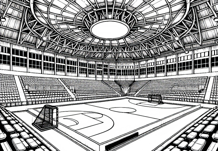 Campo de balonmano en salón – Dibujo para colorear detallado gratis