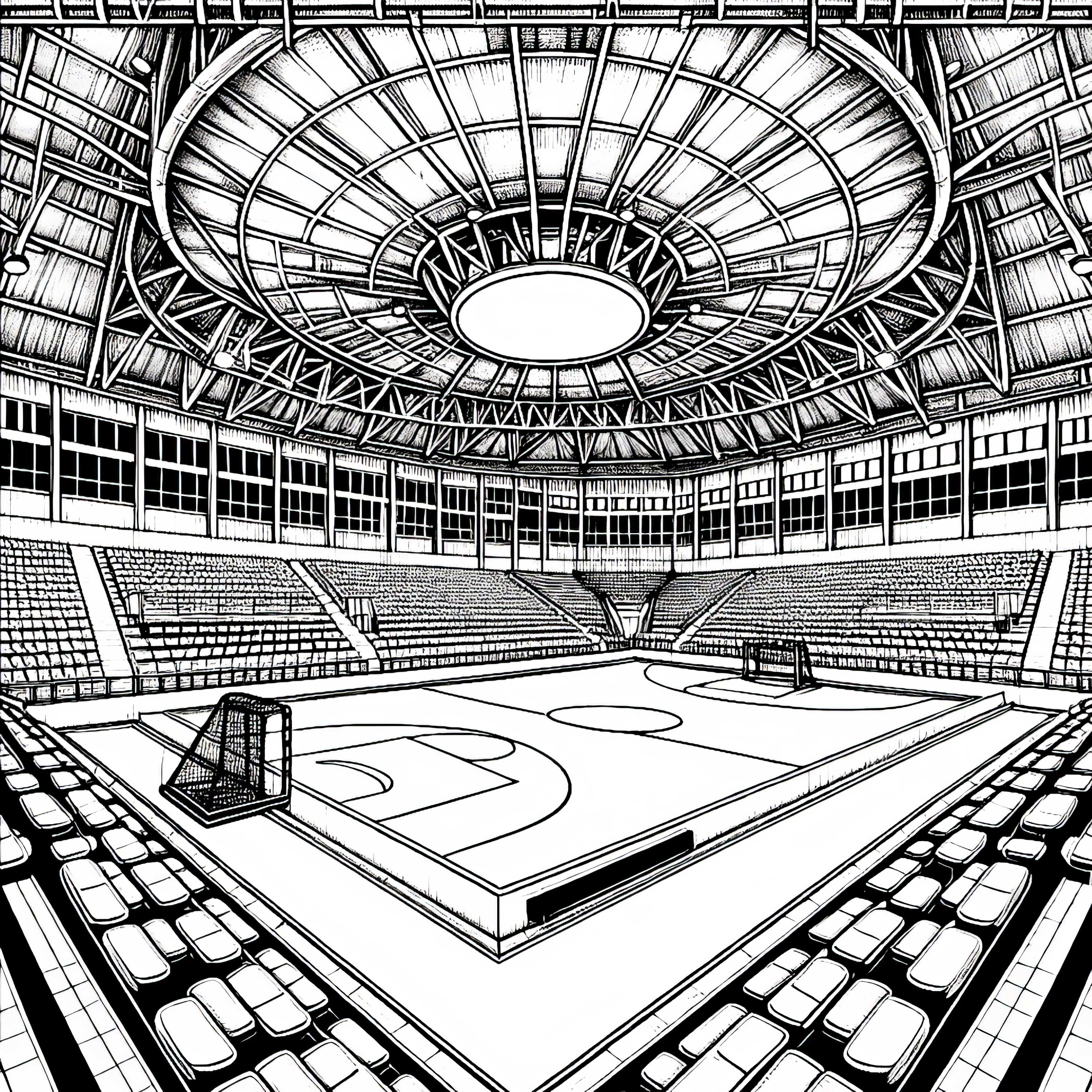 Campo de balonmano en el gimnasio – Dibujo para colorear detallado y gratuito