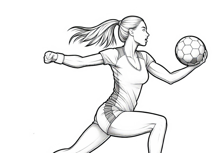 Dibujo para colorear de jugadora de balonmano realista gratuito