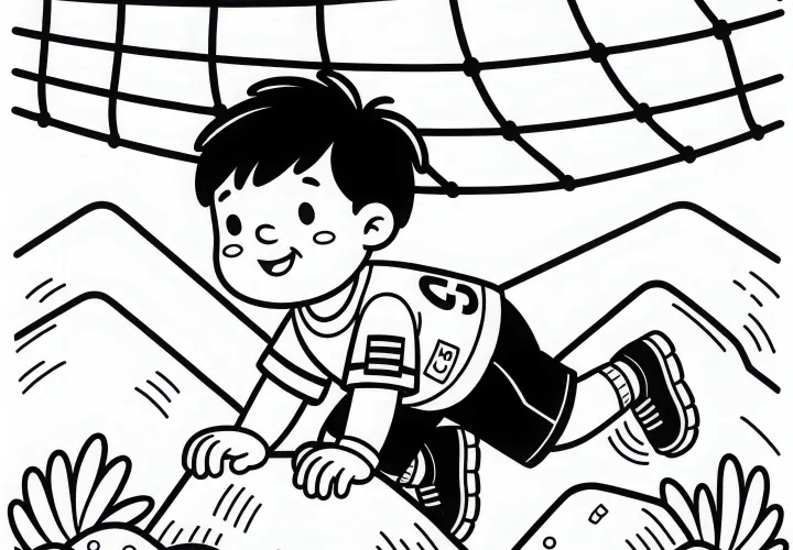 Obstacle runner crawls under net – Simple coloring page for free