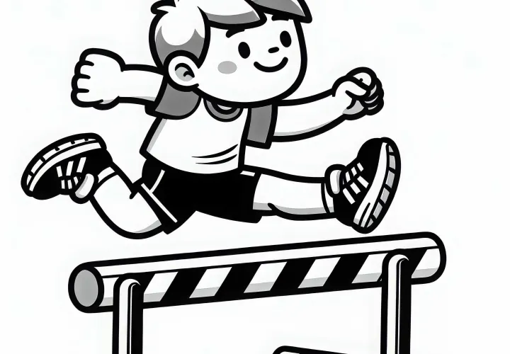 Obstacle runner jumps over obstacle - coloring page free
