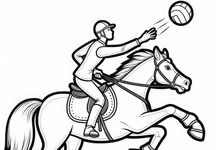 El jinete atrapa la pelota en Horseball - Plantilla para colorear gratis