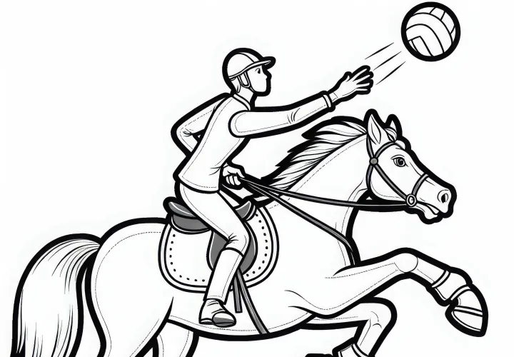 Всадник ловит мяч в хортболе – бесплатно для раскраски