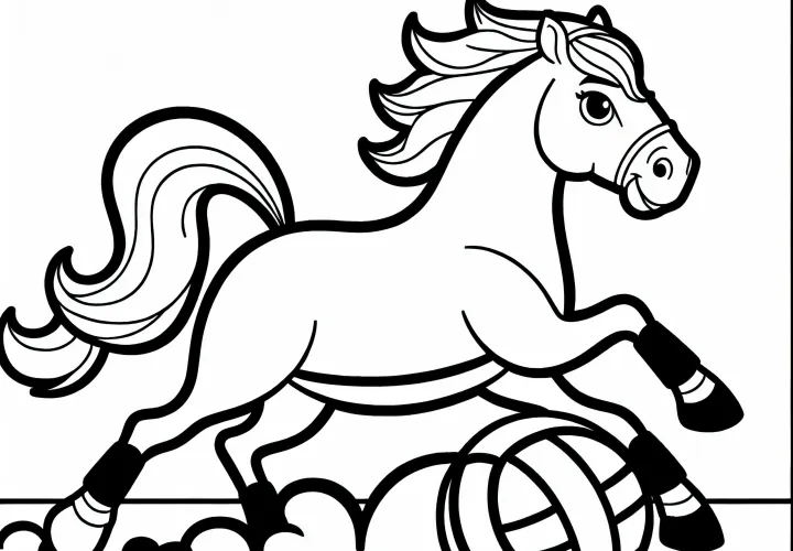 Лошадь галопирует по полю для игры в хореобол – раскраска просто и бесплатно