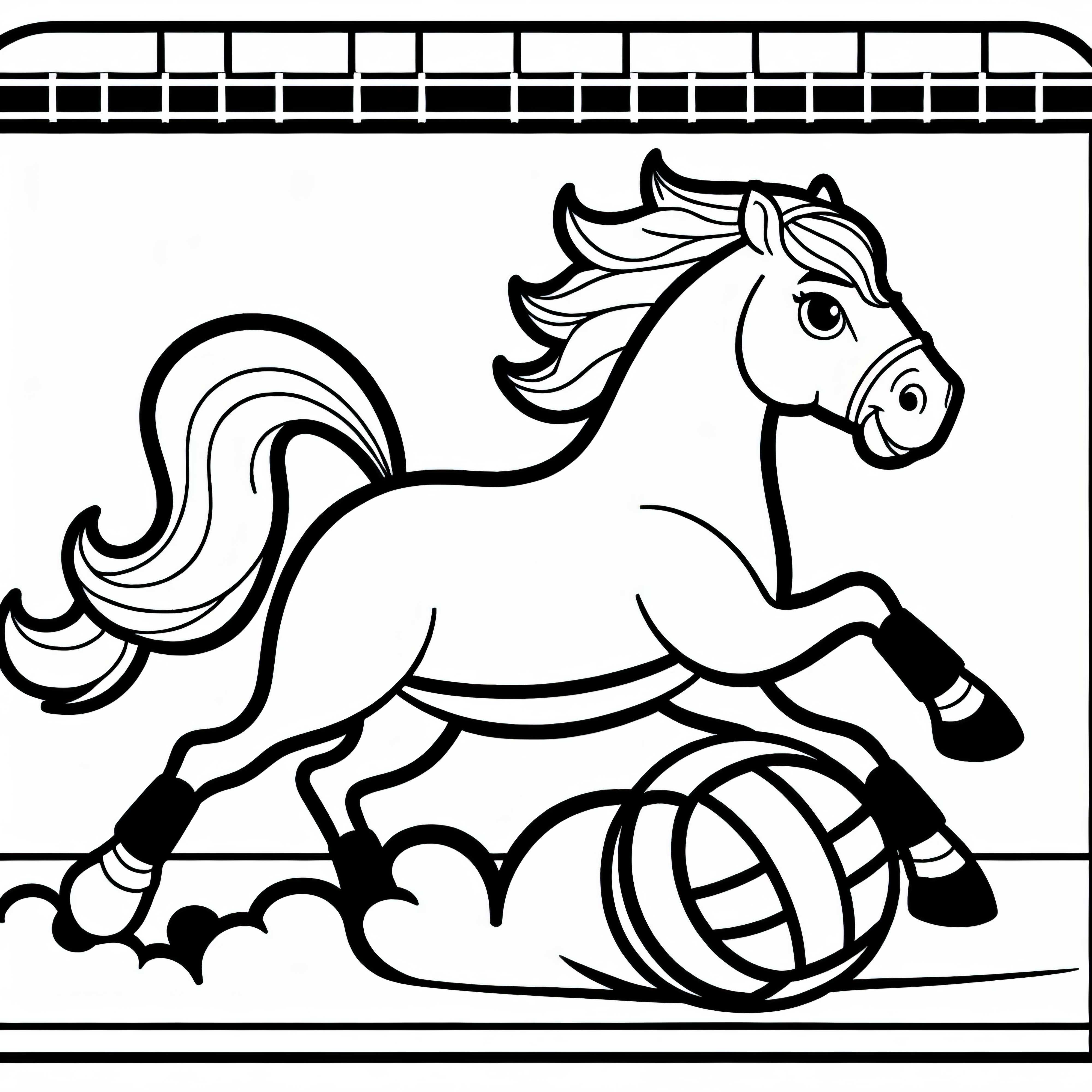 Caballo galopa sobre el campo de Horseball - Dibujo para colorear fácil y gratis