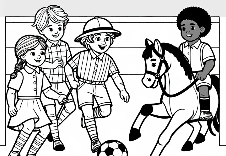 Дети играют в хёрсбол - раскраска простая бесплатно