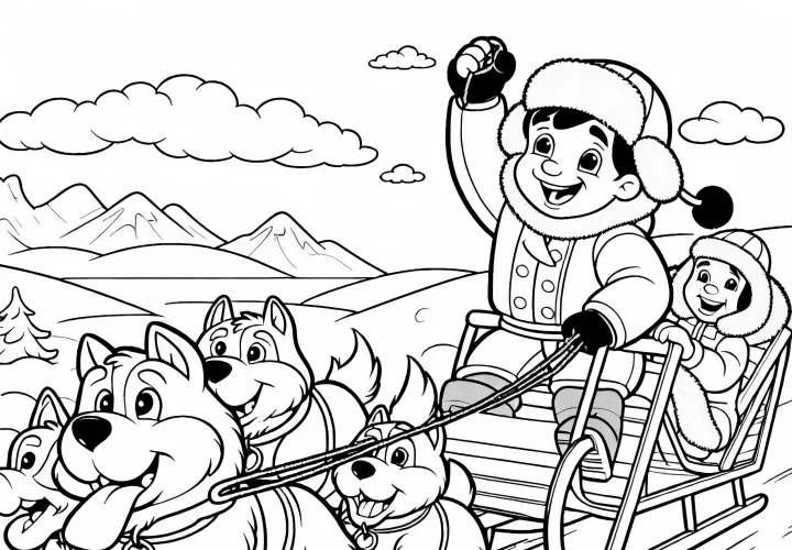 Free coloring page of a dog sled race available for download