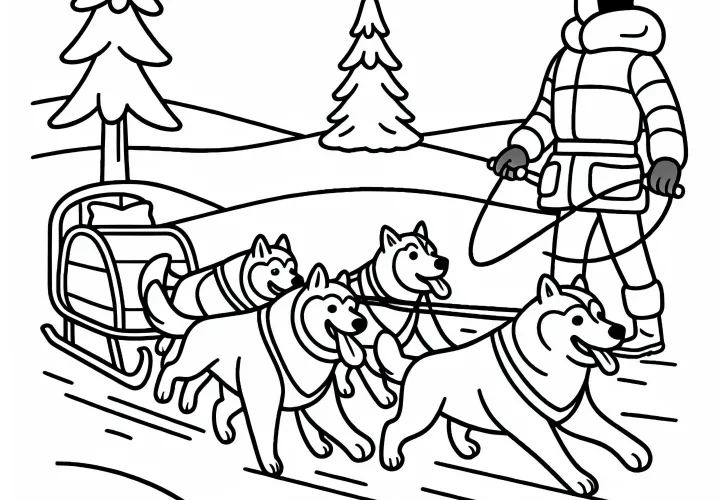Dog sledding race coloring page simple free