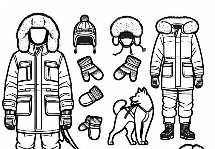 Winter clothing for the musher – coloring page simple free