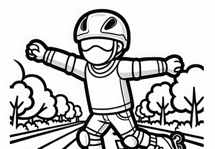 Inline skater rides down the street with arms outstretched - Free coloring page