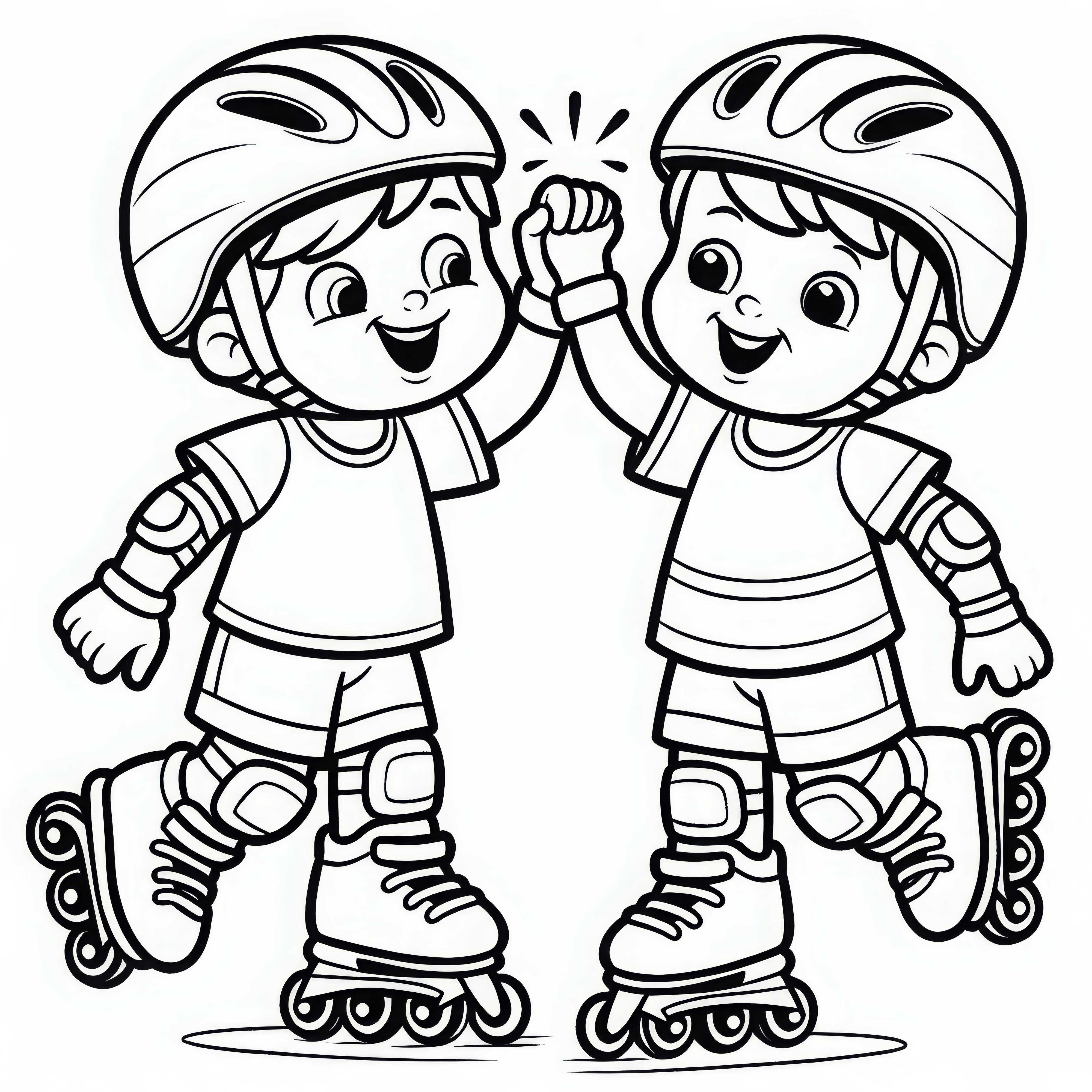 Zwei Freunde fahren auf Inline-Skates und geben sich High-Five – Ausmalbild kostenlos