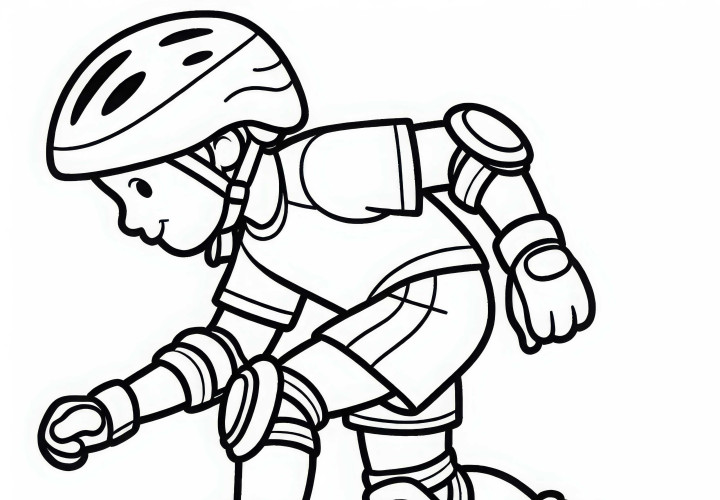 Kind macht erste Schritte auf Inline-Skates – Malvorlage kostenlos
