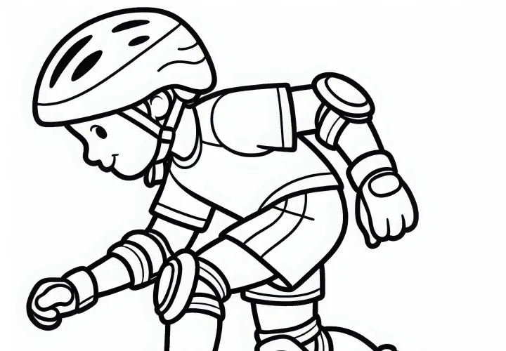 Child takes first steps on inline skates – Free coloring page