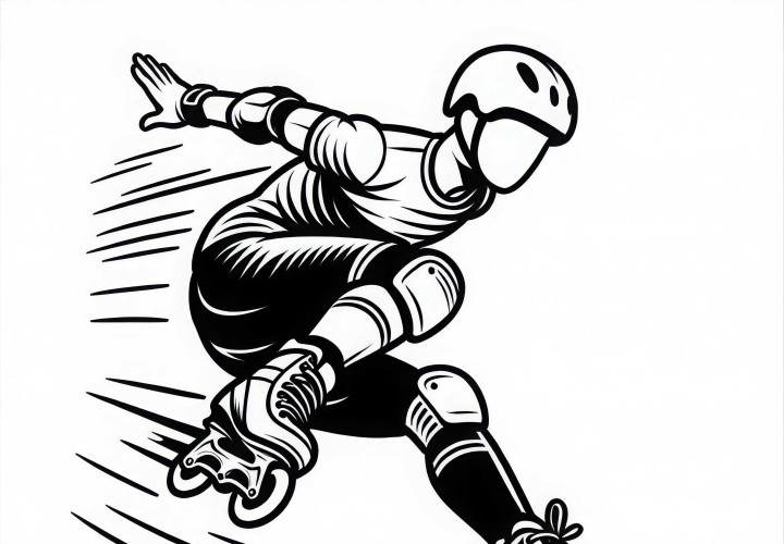 Inline-Skater macht Sprung – Ausmalbild kostenlos