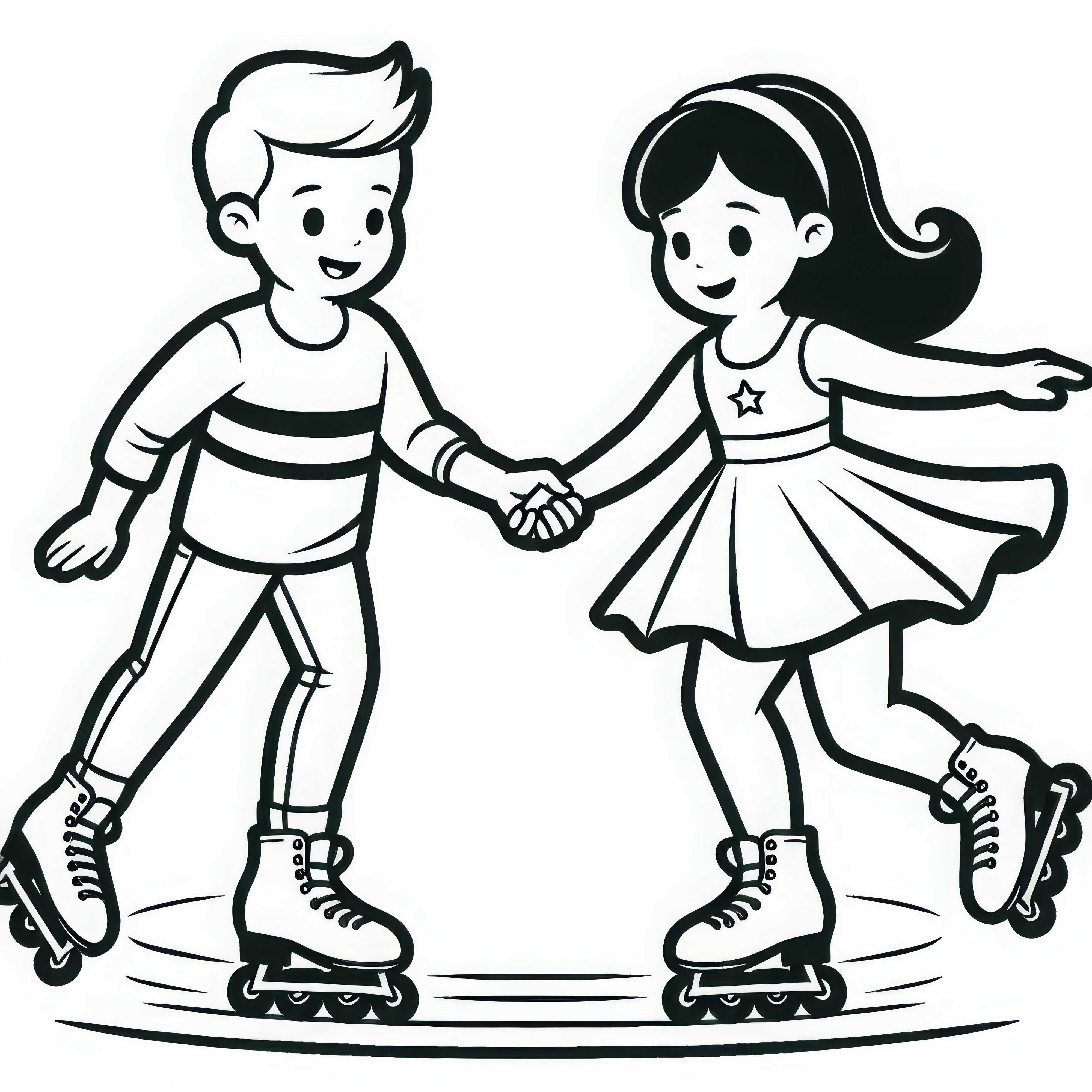 Zwei Inline-Skater Halten Sich An Den Händen: Ausmalbild Kostenlos