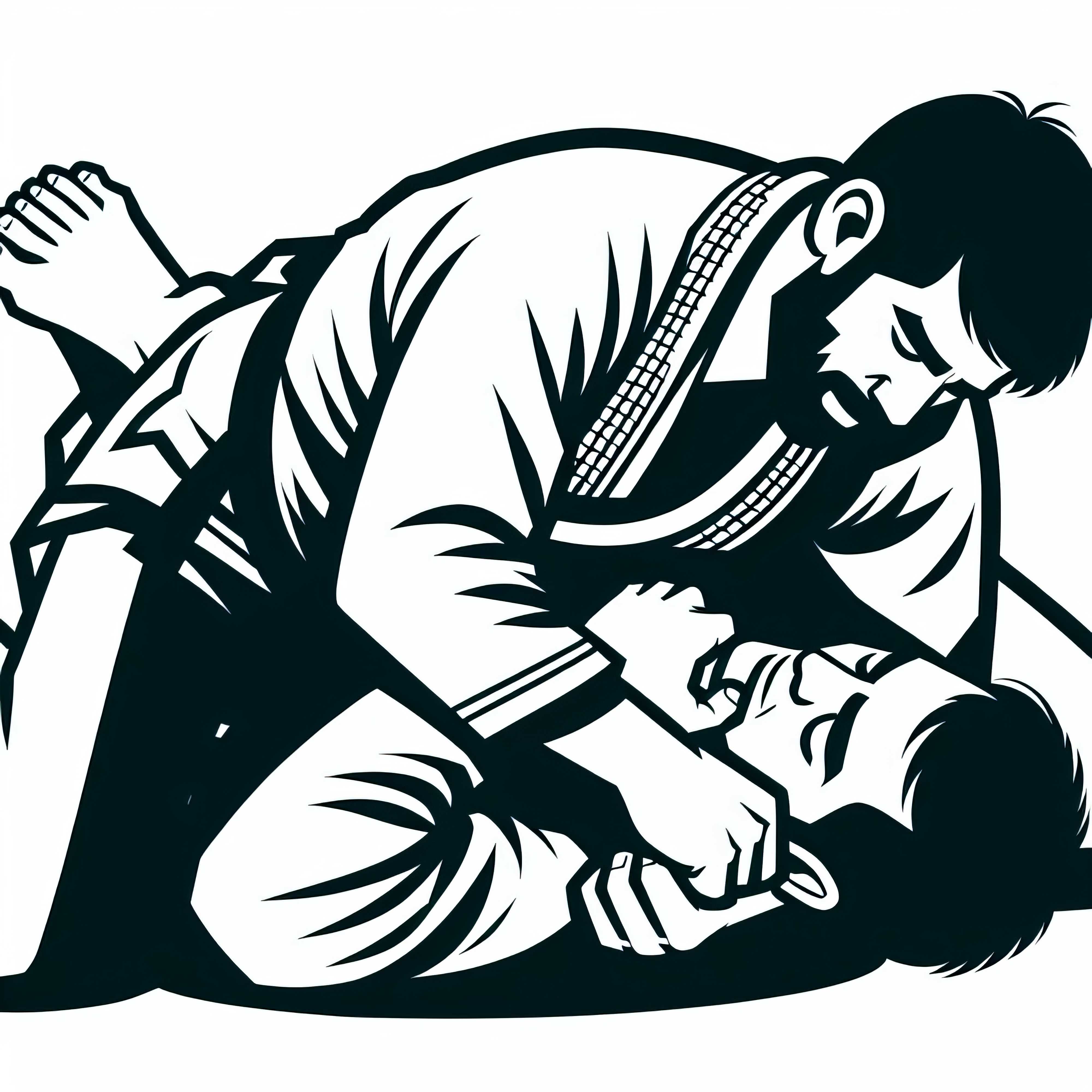 Bodenkämpfer beim Jiu-Jitsu (BJJ) Malvorlage Gratis