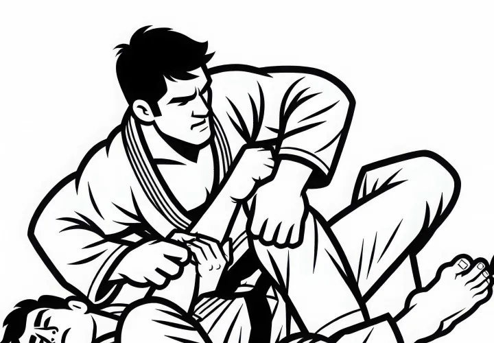 Fighter applies armbar technique in Jiu-Jitsu – Free coloring page