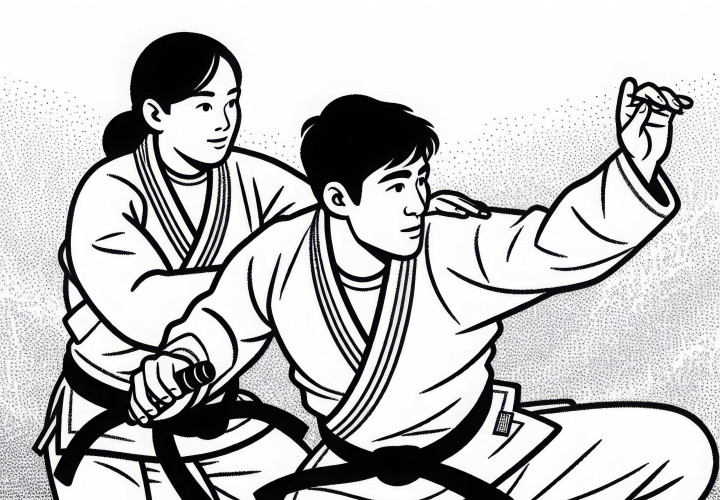Zwei Kämpfer üben verschiedene Techniken im Jiu-Jitsu-Training