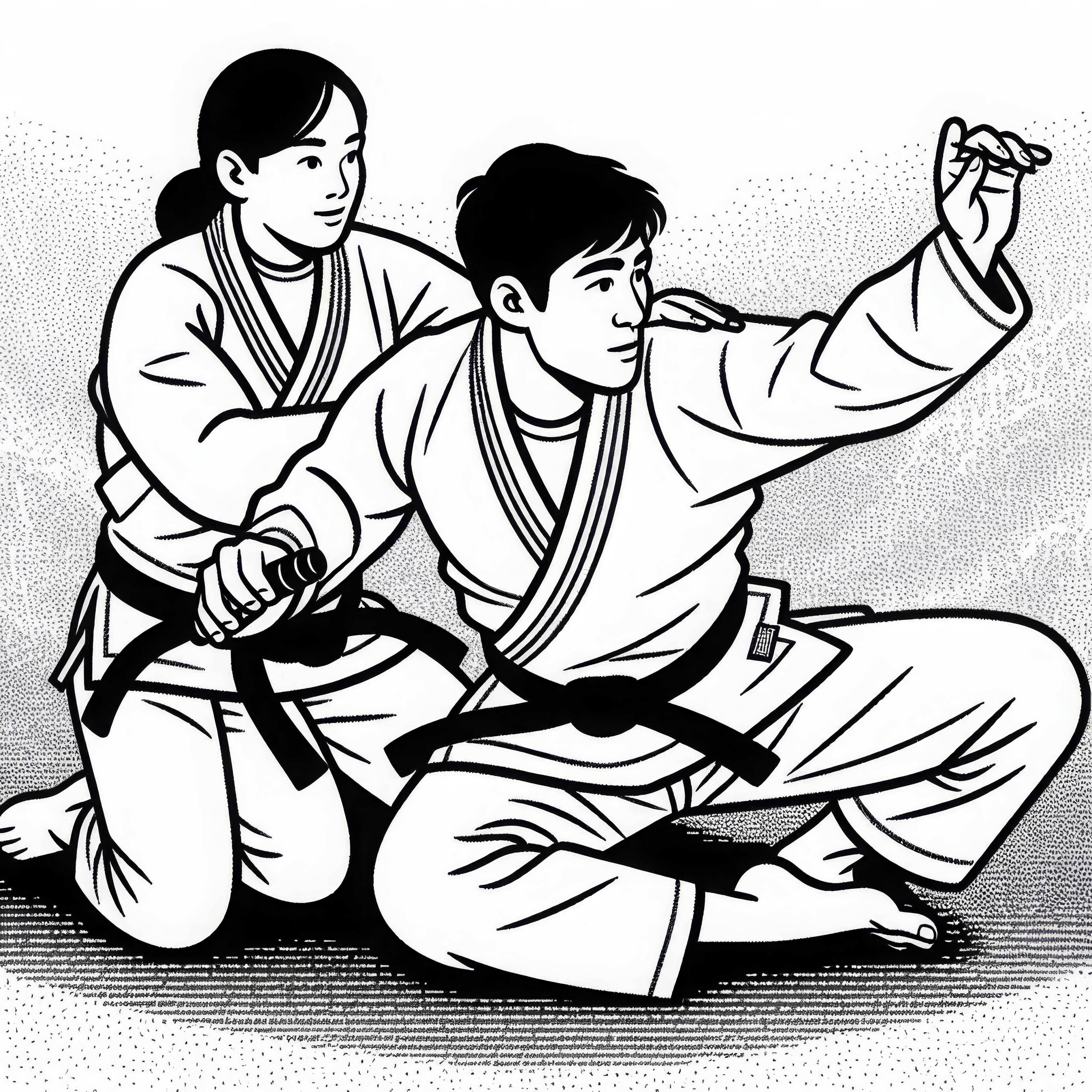 Zwei Kämpfer üben verschiedene Techniken im Jiu-Jitsu-Training