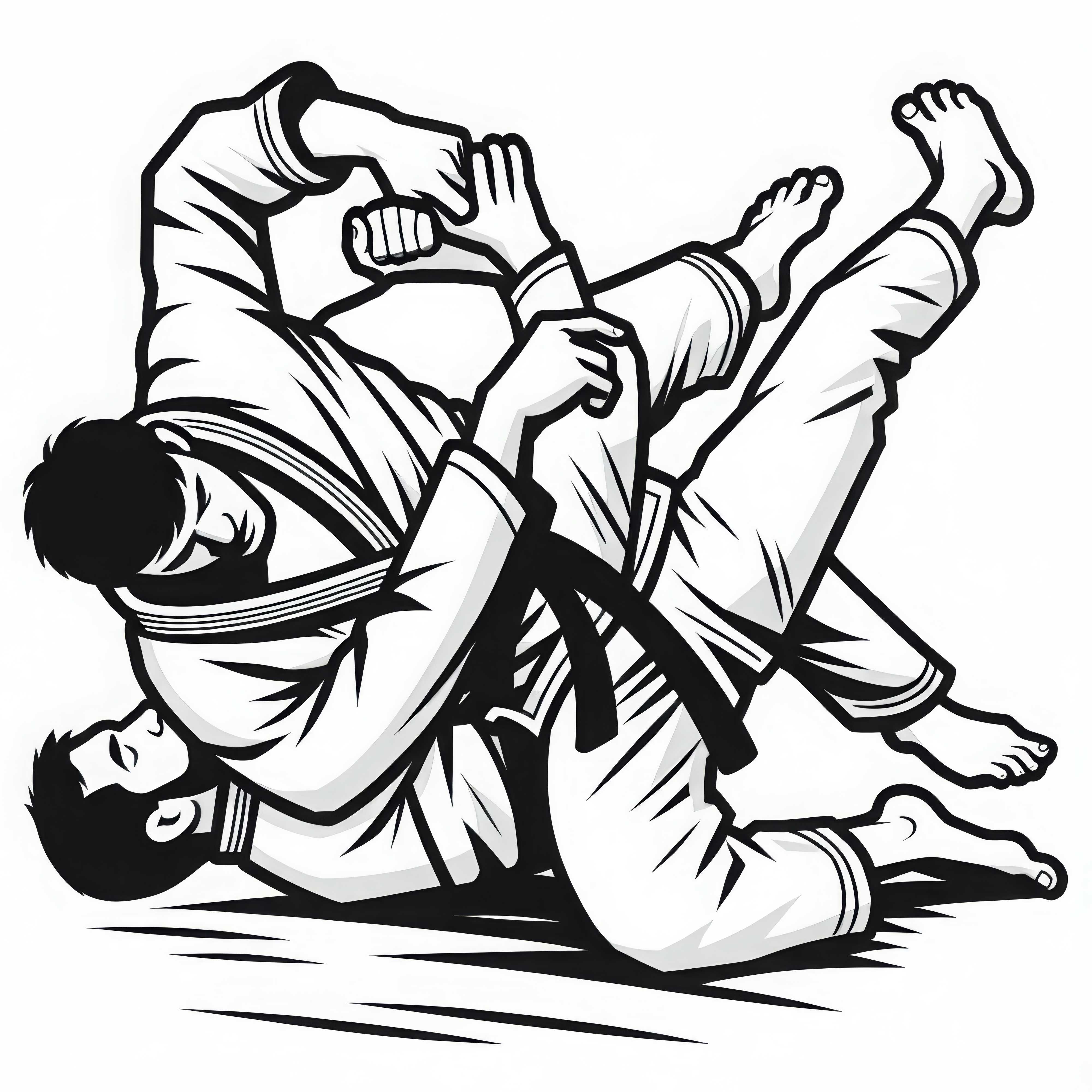 Jiu-Jitsu BJJ Kämpfer bei Takedown – Ausmalbild gratis