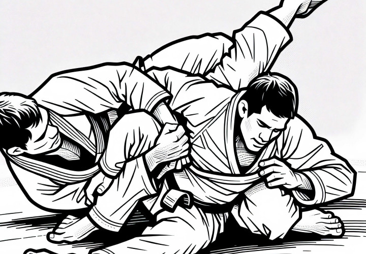 Plantilla para colorear de dos competidores de Jiu-Jitsu gratis Plantilla de dibujo de dos competidores de Jiu-Jitsu gratis