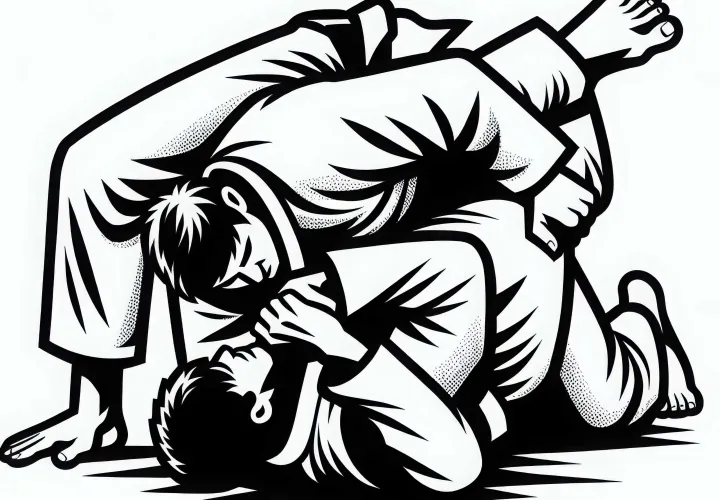 BJJ fighter uses sweep technique - Free coloring page