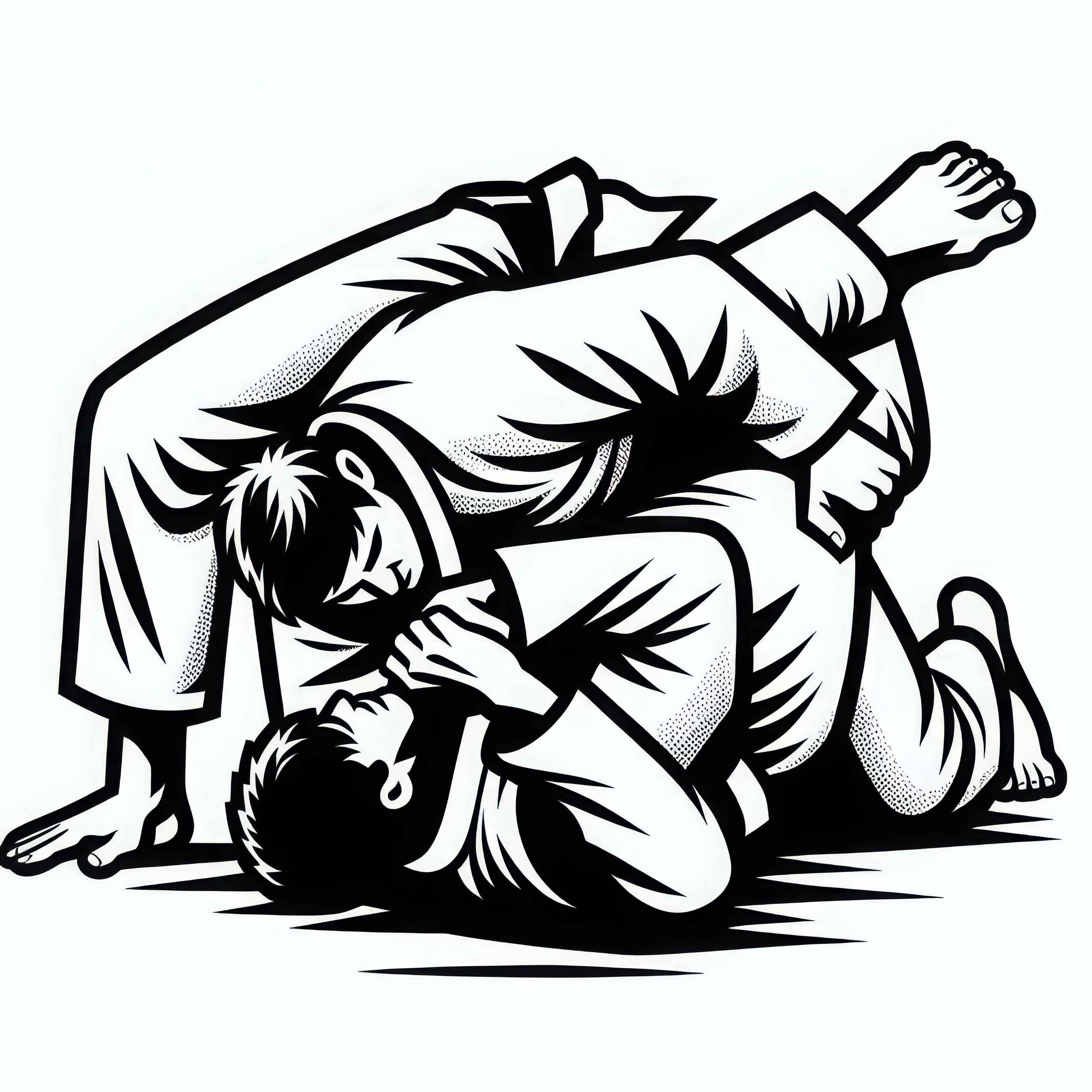 BJJ Kämpfer setzt Sweep Technik ein – Malvorlage kostenlos